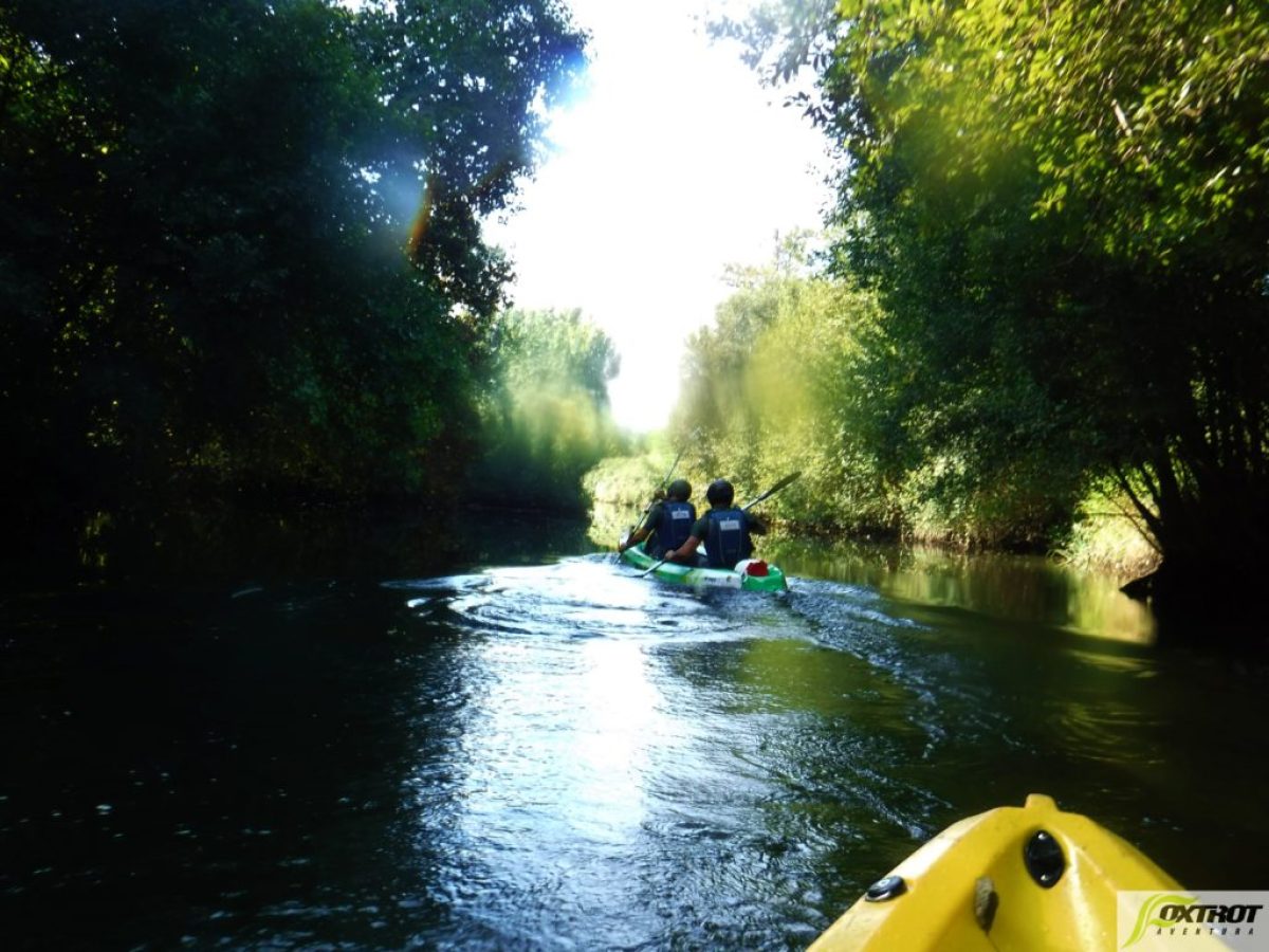 Kayaking through a river in Portugal